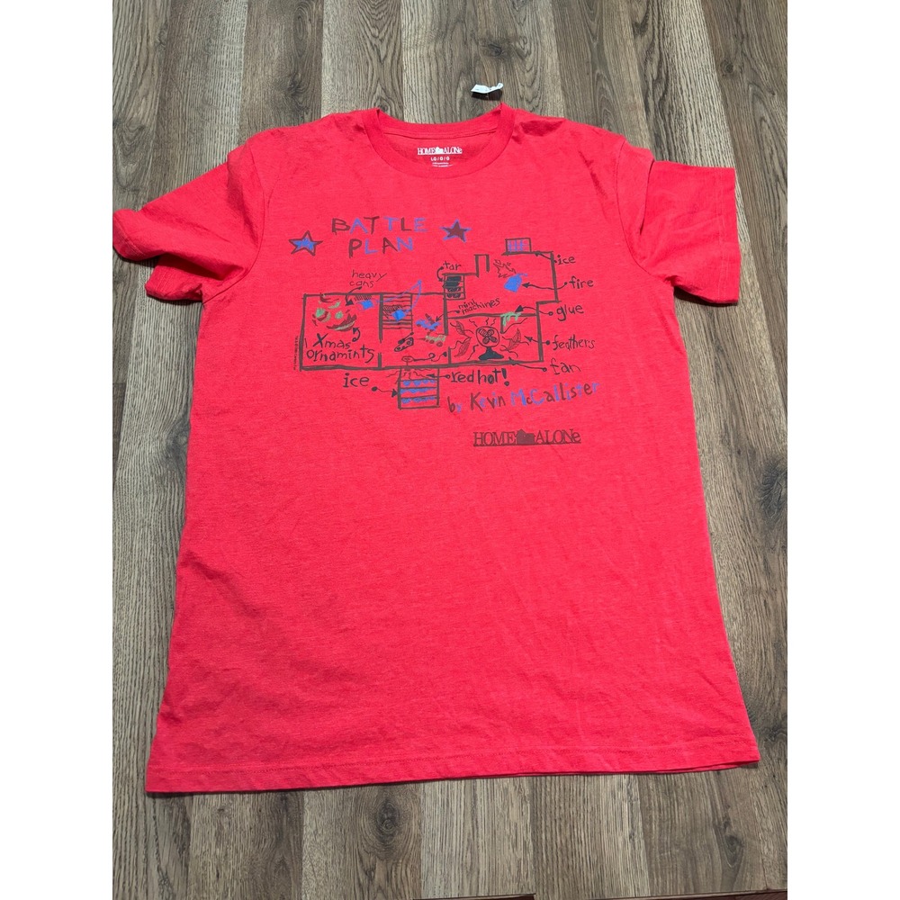 Home Alone Shirt Mens Large Red Kevin McCallister Battle Plan Graphic Tee